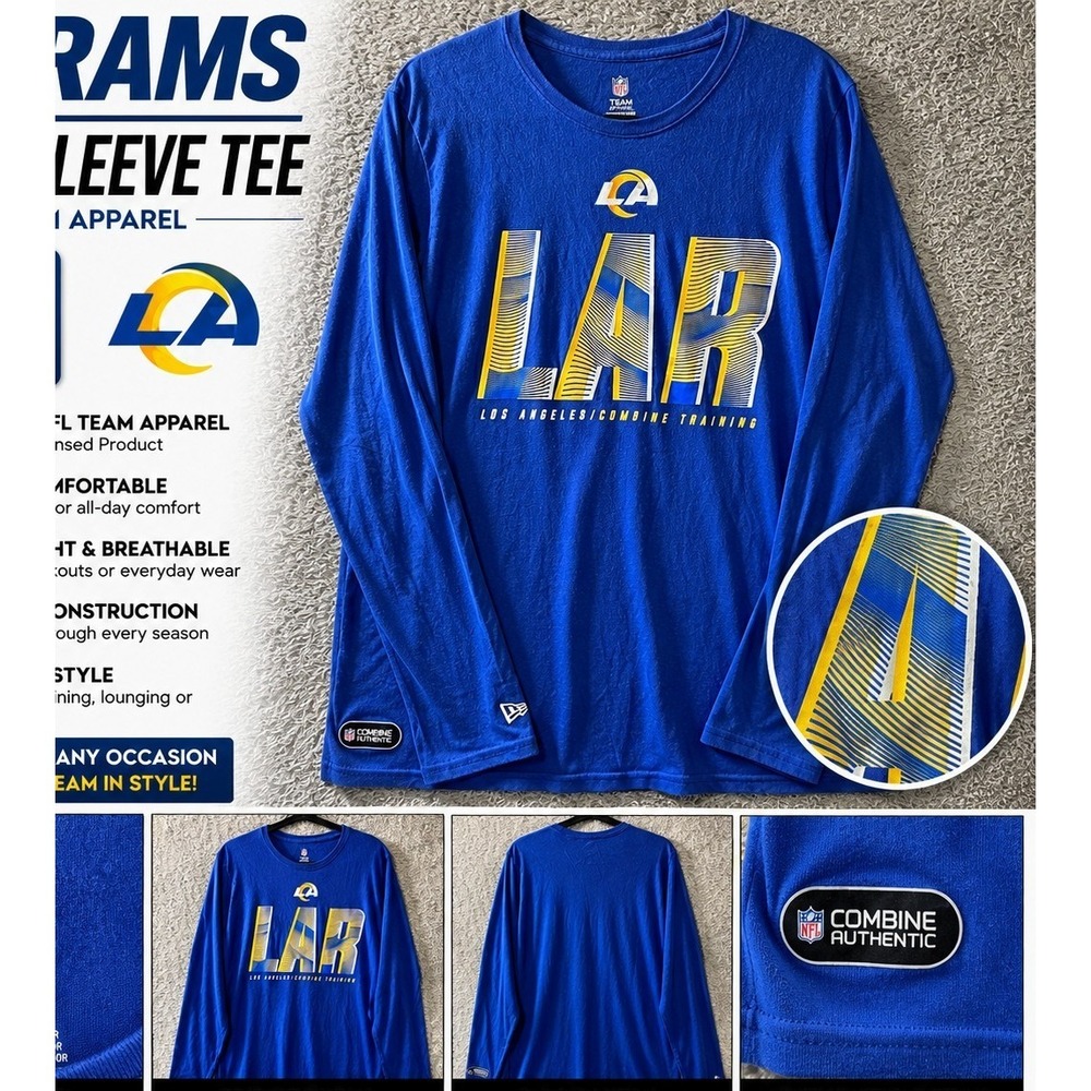 New Era Los Angeles Rams NFL Long Sleeve Tee Blue Yellow Size L Official